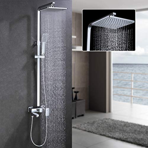 Auralum - Columna de ducha sistema con barra, efecto lluvia, alcachofa rectangular y de tipo teléfono para baño o ducha, 850-1350 mm. Altura ajustable