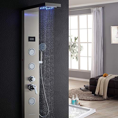 Auralum - Columna de Hidromasaje Ducha Moderna 3 Función con Luces led Panel de Ducha Hidromasaje Acero Inoxidable con Pantalla LCD para Baño