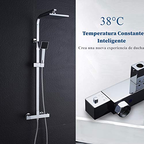AuraLum Conjunto de Ducha Termostatico - Set de Ducha con Mezclador Termostática, Rociador Ducha Lluvia 20x20cm, Mano de Ducha (Latón Cromado) AuraLum Conjunto de Ducha Termostatico - Set de Ducha con Mezclador Termostática, Rociador Ducha Lluvia 20x20cm, Mano de Ducha (Latón Cromado)