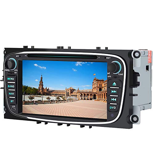 AWESAFE Radio Coche 7 Pulgadas para Ford con Pantalla Táctil 2 DIN, Autoradio de Ford con Bluetooth/GPS/FM/RDS/CD DVD/USB/SD, Admite Mandos Volante, Mirrorlink y Aparcacimiento (Negra)