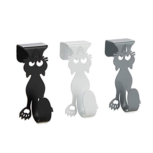 Balvi Colgador cajón Curious Cat Color Gris, Blanco y Negro Ganchos para Puerta para Colgar paños de Cocina, Toallas de baño, Bufandas, etc Diseño en Forma de Gato Metal 4,5x9x4 cm