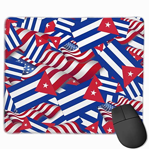 Bandera de Cuba con Alfombrilla de ratón de Bandera de Estados Unidos con Borde Cosido, Alfombrilla de ratón para Juegos de Goma Antideslizante de Primera Calidad