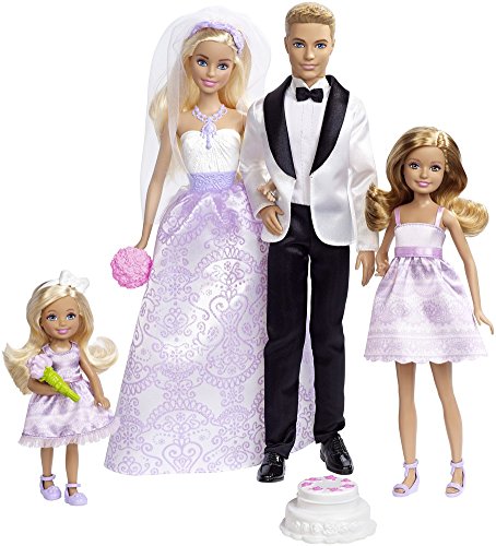 Barbie Conjunto de Boda con muñecos novios, Stacie, Chelsea y accesorios (Mattel DRJ88) , color/modelo surtido