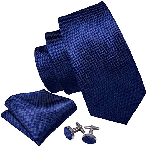 Barry.Wang - Juego de corbatas para hombre, color liso, pañuelo y gemelos para boda formal Azul Azul Real 326 Talla única