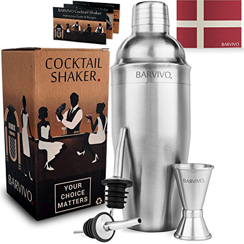 BARVIVO Conjunto de coctelera Profesional, medidor Doble y 2 vertedores de Licor - 700ml Mezclador de Acero Inoxidable Cepillado Preparar en casa Martinis, Margaritas y más. BARVIVO Conjunto de coctelera Profesional, medidor Doble y 2 vertedores de Licor - 700ml Mezclador de Acero Inoxidable Cepillado Preparar en casa Martinis, Margaritas y más.