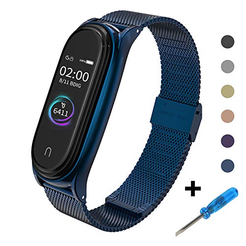 BDIG Correa Compatible Mi Band 4 Mi Band 3 Correas Metal,Pulsera de Acero Inoxidable Agradable para Mi Band 3 Mi Band 4 Correa (No Host),Azul