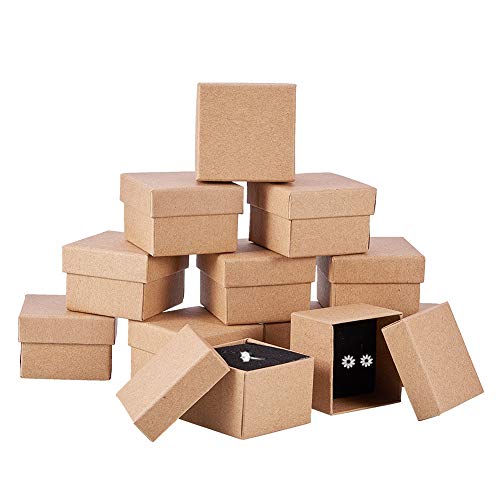 BENECREAT 24 Pack Cajas de Cartón Kraft para Anillo 5x5x3cm Pequeña Caja de Regalo para Cumpleaños Boda Festival
