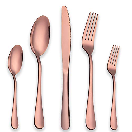 Berglander Juego de cubiertos de acero inoxidable chapado en titanio de oro rosa, 30 piezas, juego de cubiertos de cobre, Servicio para 6 (30 piezas) Berglander Juego de cubiertos de acero inoxidable chapado en titanio de oro rosa, 30 piezas, juego de cubiertos de cobre, Servicio para 6 (30 piezas)