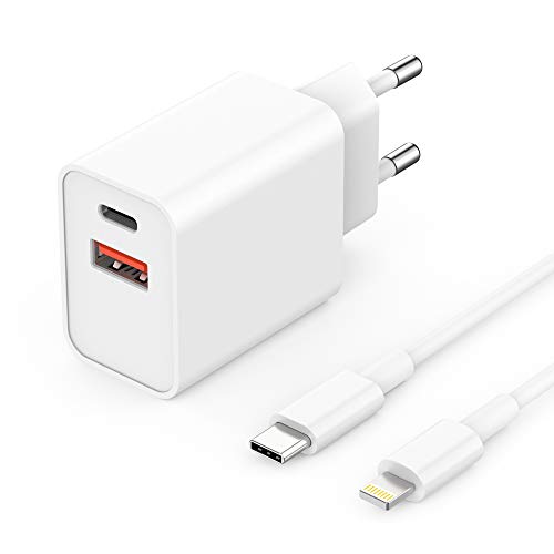 BETIONE 18W iPhone quick charger USB C with 1m Type C on Lightning cable, Apple MFi certified power supply, Quick Charge 3.0 charging adapter for iPhone 11 X / XR / XS Max 8 Plus iPad Pro
