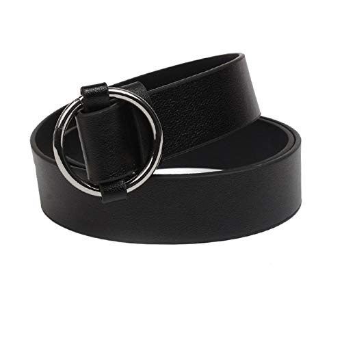 Beydodo Cinturón de Cuero Genuino Negro Plata Cinturones de Mujer Largos 100 CM Cinturón de Mujer Ancho 3.3 CM
