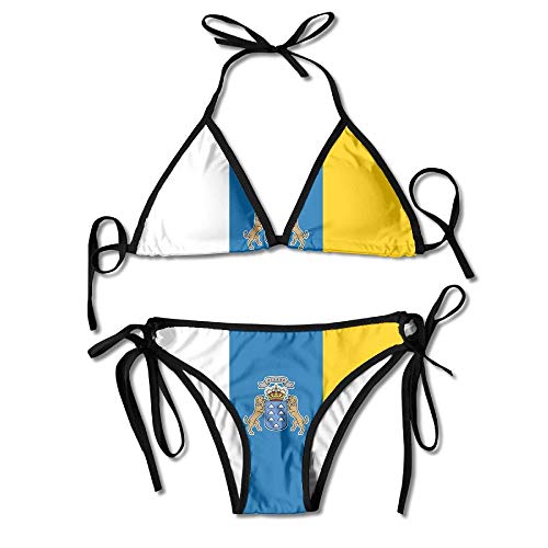 Bikini para Mujer Conjunto Bandera de Las Islas Canarias Traje de Baño de Verano de Dos Piezas con Trajes de Baño de Cabestro con Vendaje
