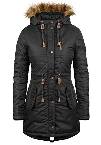 BlendShe EDA Parka Abrigo Chaqueta De Invierno con Capucha Efecto Pelo para Mujer con Capucha, tamaño:M, Color:Black (70155)