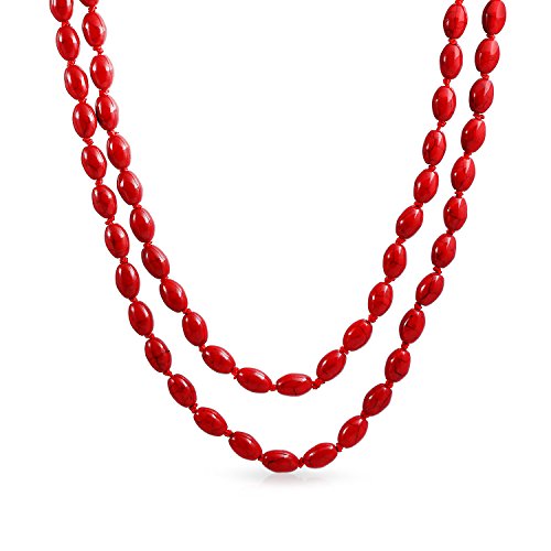 Bling Jewelry Red Interminable Larga Capa Anudadas Oval 8Mm Capa Teñidas Rojo Comprimido Cordón Collar Turquesa Mujer 46 Pulgadas