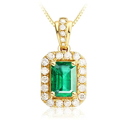 Blisfille Colgante de Esmeralda Diamante de 0.45ct Joyería Collar Plateado Boda Colgantes de Oro 18 Kilates Mujer
