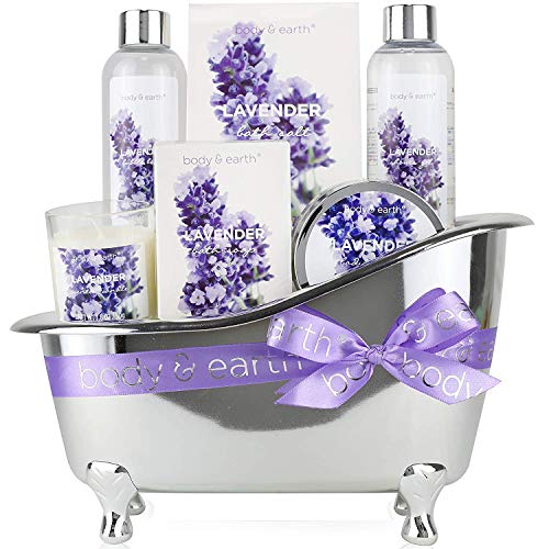 BODY & EARTH Set de regalo de baño para mujer - Set de baño y ducha de 6 piezas Lavender perfumado con gel de ducha, baño de burbujas, sal de baño, el mejor regalo para ella BODY & EARTH Set de regalo de baño para mujer - Set de baño y ducha de 6 piezas Lavender perfumado con gel de ducha, baño de burbujas, sal de baño, el mejor regalo para ella