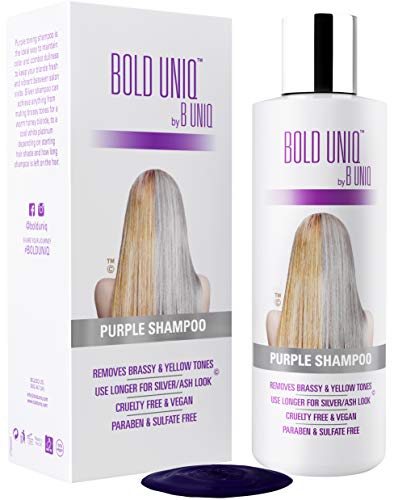 BOLD UNIQ by B Uniq - Champú matizador con pigmentos violetas para conseguir tonos plateados - Adiós al amarillo: revitaliza el cabello rubio teñido, decolorado y con mechas - Sin sulfatos - 250 ml BOLD UNIQ by B Uniq - Champú matizador con pigmentos violetas para conseguir tonos plateados - Adiós al amarillo: revitaliza el cabello rubio teñido, decolorado y con mechas - Sin sulfatos - 250 ml