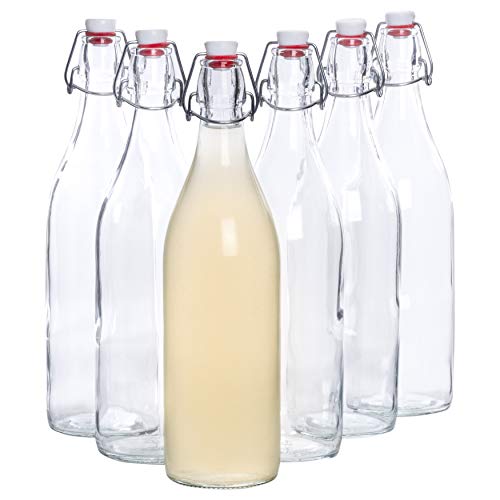 Bormioli Giara - Conjunto de 6 botellas de cristal con cierre abatible y 1.000 ml de capacidad, altura total xx, perfectas para rellenar con aceite, personalizar licores o servir agua, zumos y vinos