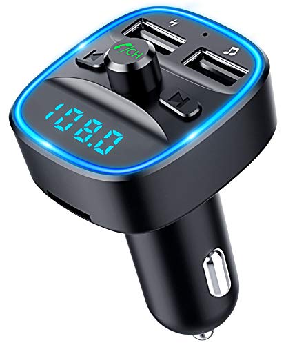 Bovon Transmisor FM Bluetooth Coche Manos Libres, Bluetooth para Coche, Cargador de Coche con Doble USB Reproductor MP3 Mechero Coche, Adaptador de Radio Soporte Tarjeta SD y U Disk (Negro)