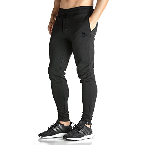 Broki - Pantalones de chándal ajustados con cremallera para hombre, pantalones deportivos informales para correr, ir al gimnasio, pantalones chinos de chándal, color negro Negro Negro ( 34-37