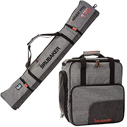 BRUBAKER Conjunto 'Super Performance' Bolsa para Botas y Casco de ski Junto a 'Carver Performance' Bolsa para un par de Ski - Heather Gris/Negro - 170 cms.