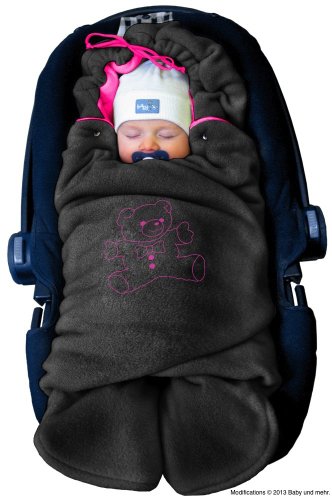 ByBoom® - Manta arrullo de invierno para bebé, es ideal para sillas de coche (p.ej. de las marcas Maxi-Cosi y Römer), para cochecitos de bebé, sillas de paseo o cunas; LA MANTA ARRULLO ORIGINAL CON EL OSO, Color:Antracita/Fucsia