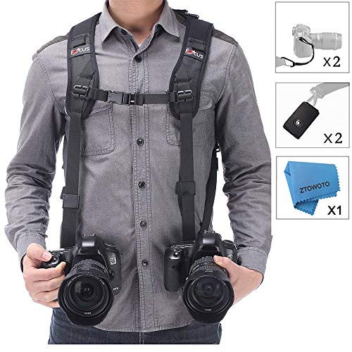 Cámara Hombro Doble Correa Arnés Ajustable de Doble cámara Correa de sujeción y Seguridad Tether de liberación rápida para DSLR SLR Cámara (Focus) Cámara Hombro Doble Correa Arnés Ajustable de Doble cámara Correa de sujeción y Seguridad Tether de liberación rápida para DSLR SLR Cámara (Focus)