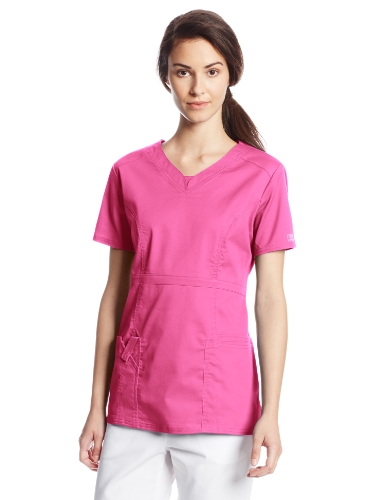 Camiseta de cuello en V de Cherokee Uniforms, Core Stretch Jr. Fit Art. 24703. Color rosa. XS