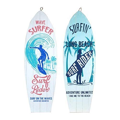 CAPRILO. Set de 2 Adornos Pared Decorativos de Madera Tablas Surf Surfer. Cuadros y Apliques. Regalos Originales. Decoración Hogar. Muebles Auxiliares. 75 x 24 x 1 cm.
