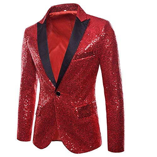 Chaqueta de Hombre,STRIR Chaqueta para Hombre Traje Floral con Muesca Solapa Abrigo Blazer Elegante con Estilo (L, Rojo)