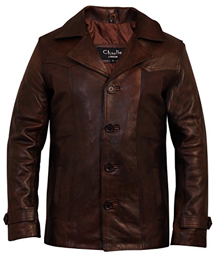 Chaqueta de piel para hombre, diseño vintage en color marrón de Charlie London Marrón marrón Small