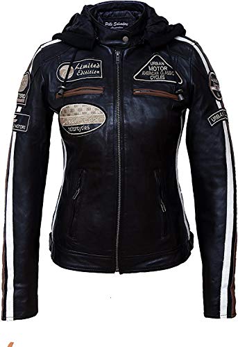 Chaqueta Moto Mujer de Cuero Urban Leather '58 LADIES' | Chaqueta Cuero Mujer | Cazadora Moto de Piel de Cordero | Armadura Removible para Espalda, Hombros y Codos Aprobada por la CE |Negro | L