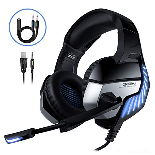 CHEREEKI Cascos Gaming Cascos para Juegos PS4, PC, Xbox One Auriculares Gaming Estéreo Ajustable Gaming con Micrófono y Control de Volumen, Bass Surround y Cancelación de Ruido (Bleu)