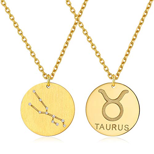 ChicSilver Oro 18K Taurus Horóscopos Abril Signos Astrológicos Nombres Collar con Colgante Medalla de Dos Caras