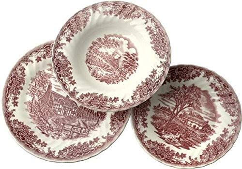 Churchill Servicio 18 Piezas Platos, decoro brookpink, Earthware, Blanco/Rojo