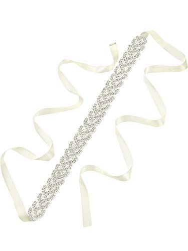 Cinturón Nupcial de Boda Cinturón de Diamantes de Imitación de Cristal Faja del Vestido de Dama de Honor para Mujeres Accesorios Vestidos (Marfil, Banda de Raso)