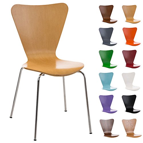 CLP Silla de Visita Apilable Calisto I Silla de Comedor Apilable & Asiento de Madera I Silla de Cocina con Base de Metal I Color: Madera Natural