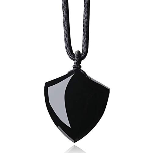 COAI Colgante Escudo de la Fe de Obsidiana Negra para Hombre COAI Colgante Escudo de la Fe de Obsidiana Negra para Hombre
