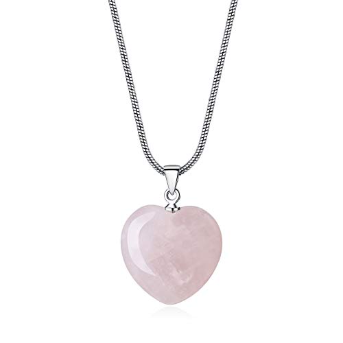 COAI® Collar de Colgante de Cristal Natural Cuarzo Rosa Corazón de Amor de Dama de Honor para Mujer