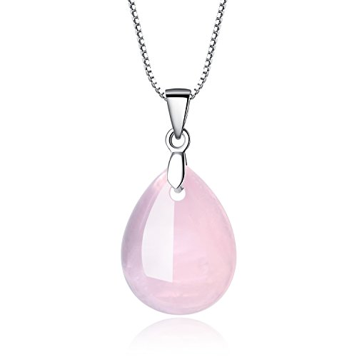 COAI Collar para Mujer de Plata de Ley con Colgante Gota de Agua de Cuarzo Rosa