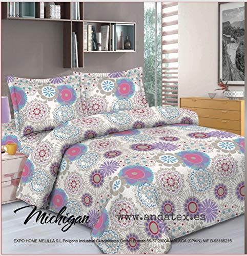 Colcha Bouti Económica Estampada Modelo Michigan Imitacion a Desigual. (135cm)