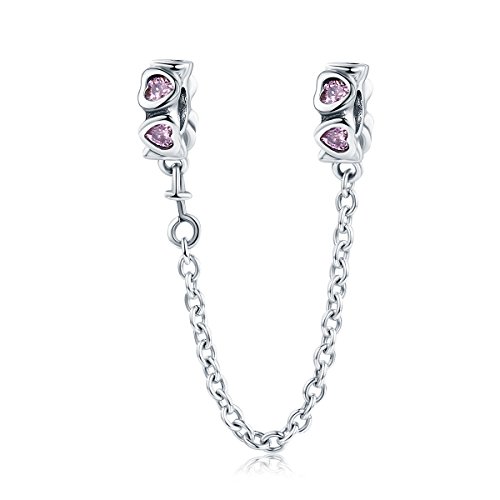 Colgante de cadena de corazón de plata de ley 925 con cierre de clip de seguridad para espaciador abalorios de cristal rosa para pulsera Pandora Colgante de cadena de corazón de plata de ley 925 con cierre de clip de seguridad para espaciador abalorios de cristal rosa para pulsera Pandora