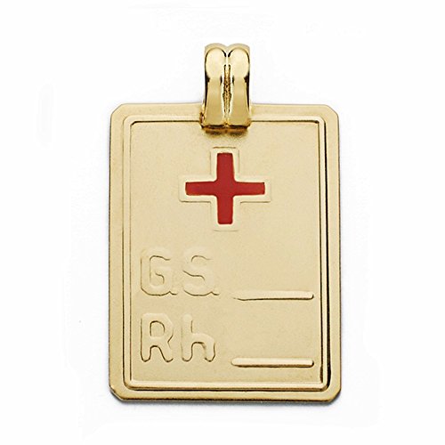 Colgante oro 18k placa grupo sanguíneo RH cruz roja 28mm. [AA2523GR] - Personalizable - GRABACIÓN INCLUIDA EN EL PRECIO
