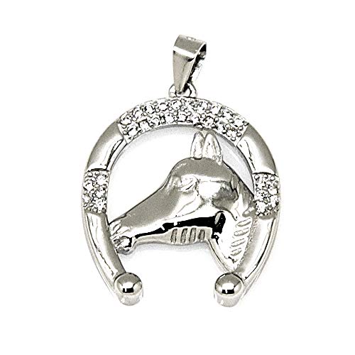 Colgante Plata De Ley 925M Rodiada Herradura Caballo 23mm. Amuleto Suerte Circonitas Mujer