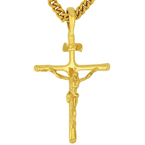 Collar clásico de cruz para hombres y mujeres chapado en oro de 24 quilates. 17.5"-18" Dorado