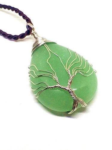 Collar con colgante de árbol de la vida, piedra preciosa natural, jade verde