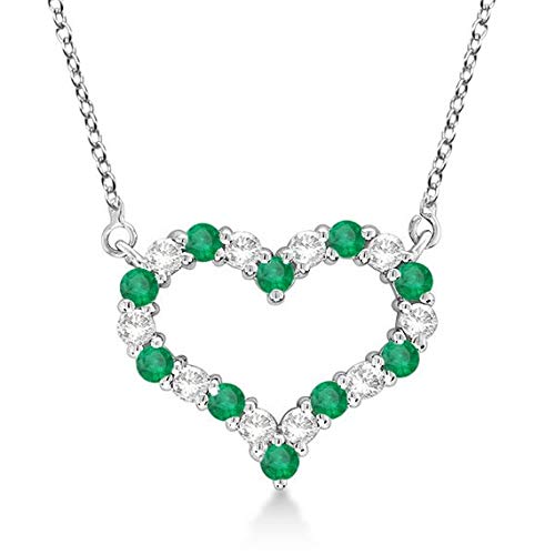 Collar con colgante de diamante y esmeralda de corazón abierto, de oro blanco de 14 k, collar de corazón de diamante de oro macizo - corazón MEDIO. Joyería del Día de San Valentín Collar con colgante de diamante y esmeralda de corazón abierto, de oro blanco de 14 k, collar de corazón de diamante de oro macizo - corazón MEDIO. Joyería del Día de San Valentín