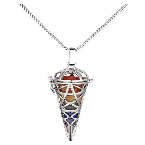 Collar con péndulo de cristal de los 7 chakras en soporte de plata, de CrystalTears; para equilibrio, reiki, curación con cristales de energía, etc. Collar con péndulo de cristal de los 7 chakras en soporte de plata, de CrystalTears; para equilibrio, reiki, curación con cristales de energía, etc.