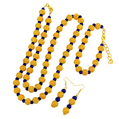Collar de Cuentas de 77 cm y Pendientes de Pulseras de Bolas de 23 cm para Mujeres Conjuntos de joyería de Cuentas de Rosario de Color Dorado Africano