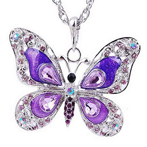 Collar de mujer - mariposa - brillo - grande - largo - san valentín - color morado plateado Collar de mujer - mariposa - brillo - grande - largo - san valentín - color morado plateado