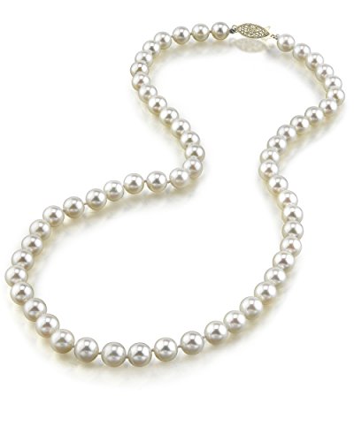 Collar de perlas Akoya 6.5 - blanco japonés 7,0 mm AA + agua dulce perla diseño cabina telefónica longitud 61 cm - real oro cierre